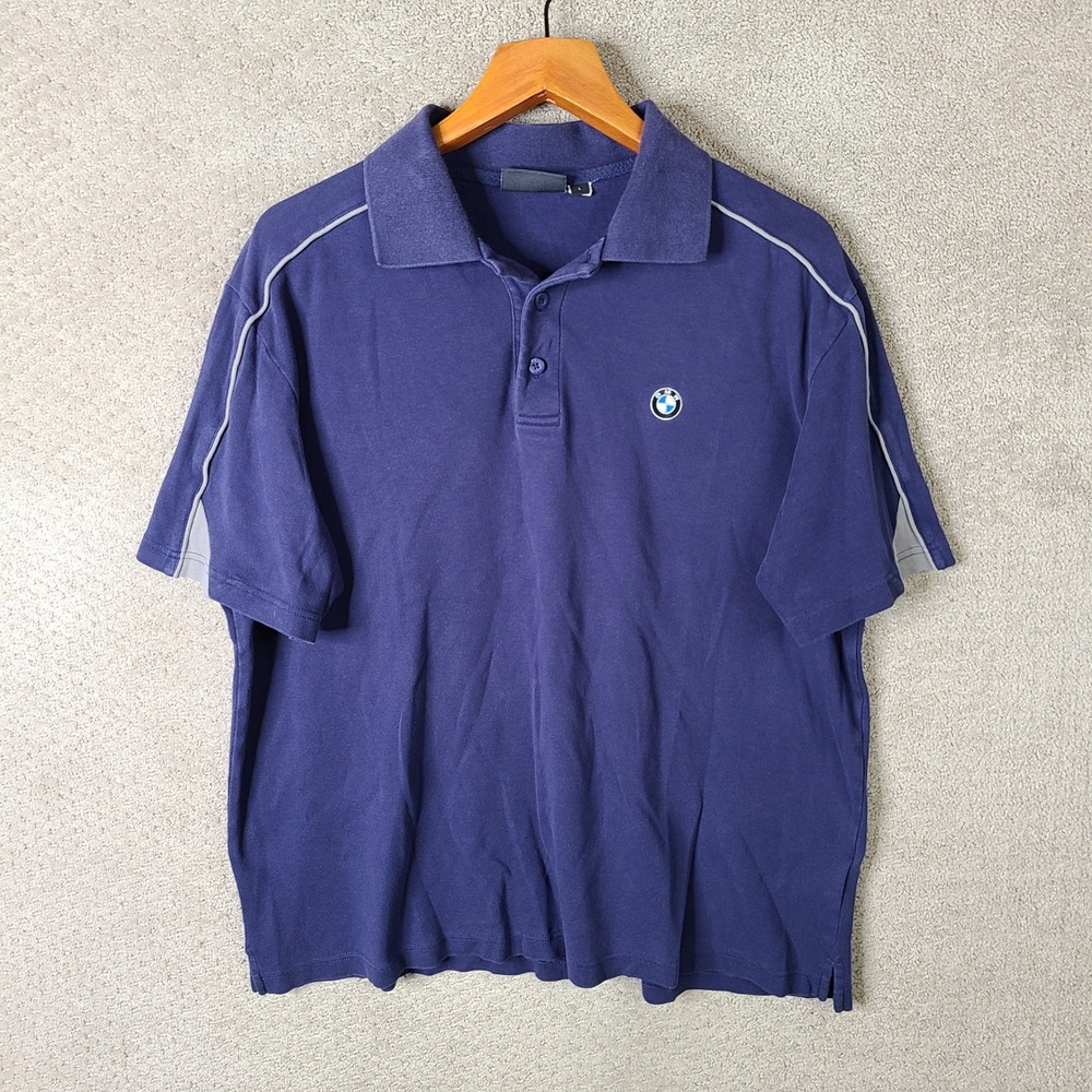 BMW Shirt Mens Large Blue Polo Short Sleeve Cotton Blend Casual Automotive Logo
